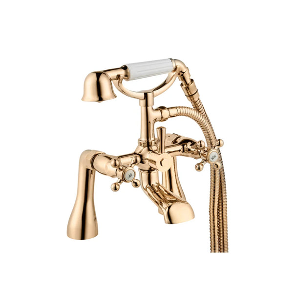 Methven Deva Tudor Brass Pillar Mounted Bath Shower Mixer Tap, Gold