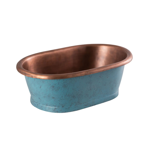 BC Designs Freestanding Traditional Countertop Basin with Patinata Blue Inner - 180mm L x 530mm W, Copper/Patinata