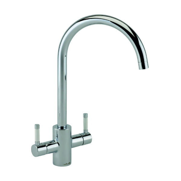 Reginox Genesis Chrome & White Double Lever Kitchen Mixer Tap