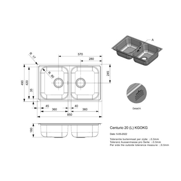 Reginox Centurio L20 Stainless Steel Integrated Kitchen Sink