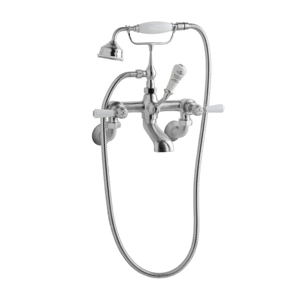 BC Designs Victrion Wall Mounted Brass Lever Bath Shower Mixer Tap, Brushed Chrome