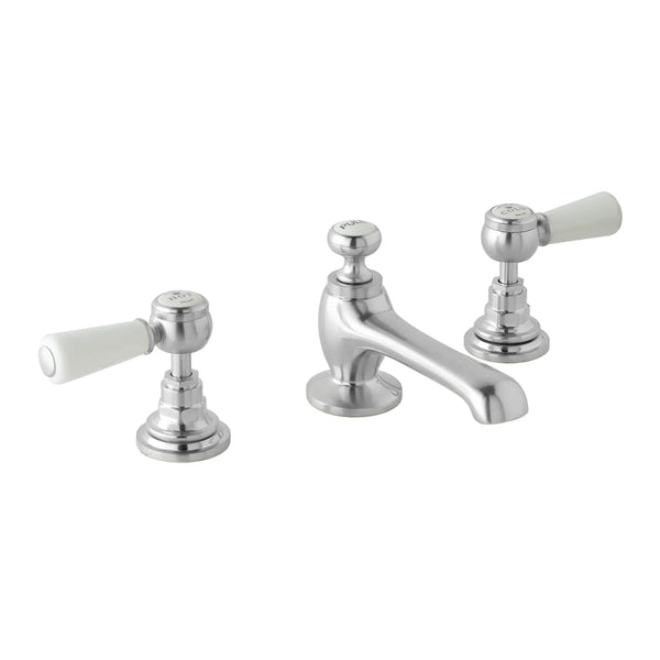 BC Designs Victrion Brushed Chrome Lever 3 Hole Traditional Brass Basin Mixer Tap