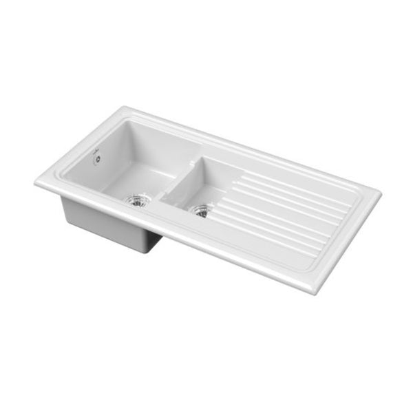 Reginox White Ceramic 1.5 Bowl Kitchen Sink