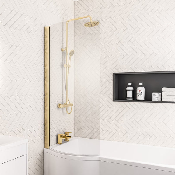 Eastbrook Designer P-Shape Left-Hand Bath Screen, Brushed Brass