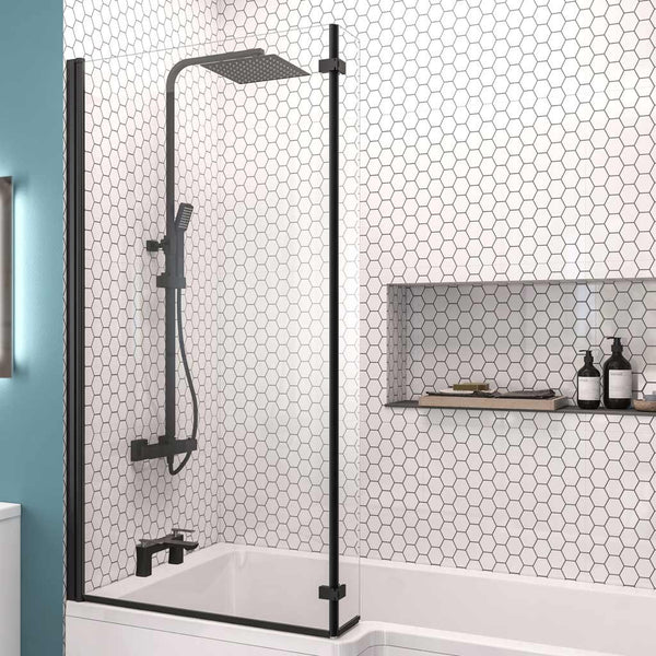 Eastbrook Designer L-Shape Left-Hand Bath Screen, Matt Black