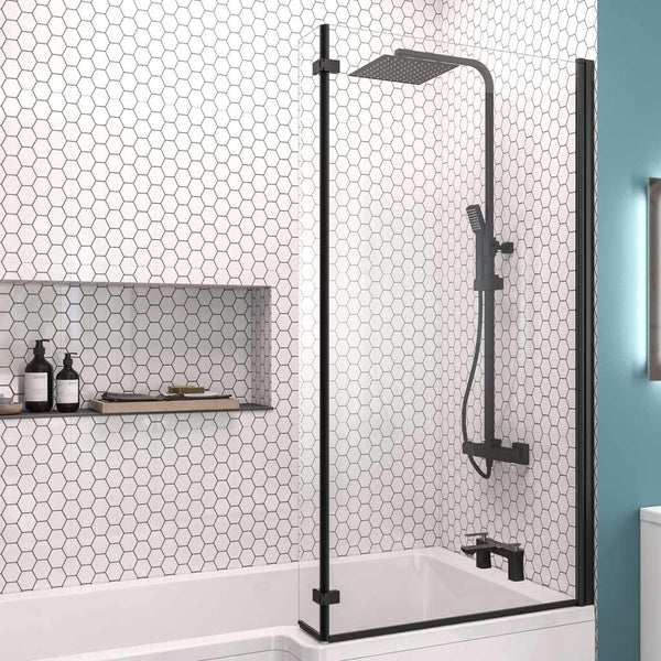 Eastbrook Designer L-Shape Right-Hand Bath Screen, Matt Black