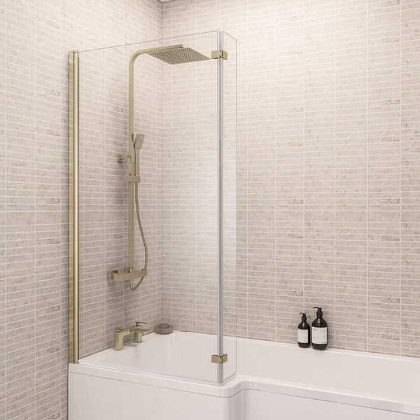 Eastbrook Designer L-Shape Left-Hand Bath Screen, Brushed Brass