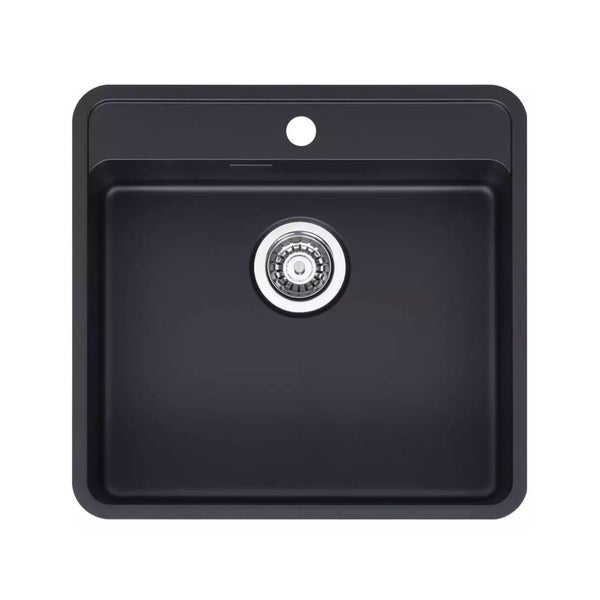 Reginox OHIO 50x40 TW CB Single Bowl Kitchen Sink with Overflow Drain, 0.9 Gauge - Black