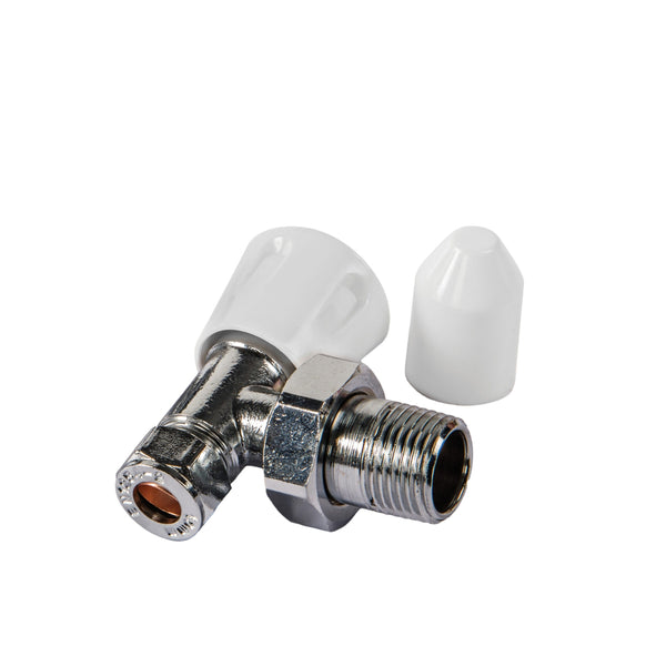 Kartell 10mm Angled Radiator Valve and Lockshield with Galaxy DOC - Chrome and White