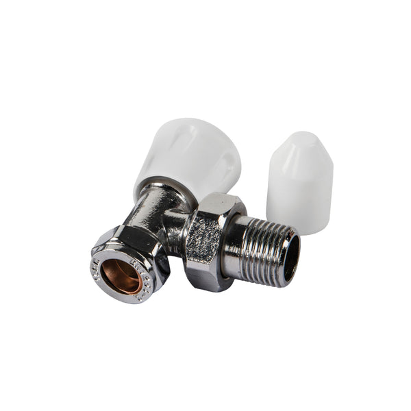 Kartell 15mm Angled Radiator Valve and Lockshield with Galaxy DOC - Chrome and White