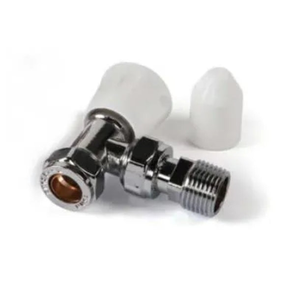 Kartell 10mm Angled Radiator Valve with Style Lockshield - Chrome and White