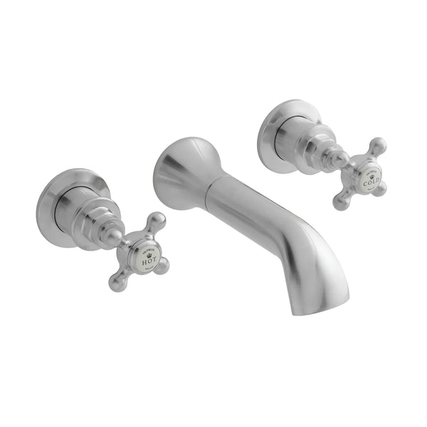 BC Designs Brass Victrion Crosshead 3 Hole Wall Mount Bath Filler Tap, Brushed Chrome Finish