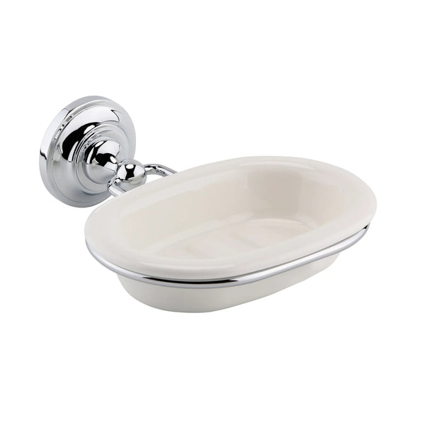 BC Designs Victrion Wall Mounted Ceramic Soap Dish Holder, Brushed Chrome Finish