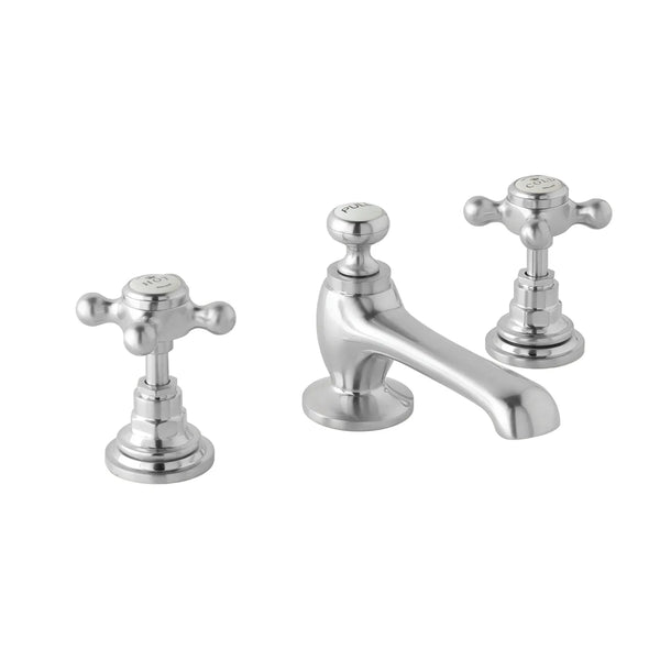 BC Designs Victrion Crosshead 3 Hole Basin Mixer Tap with Pop-Up Waste, Brushed Chrome Finish