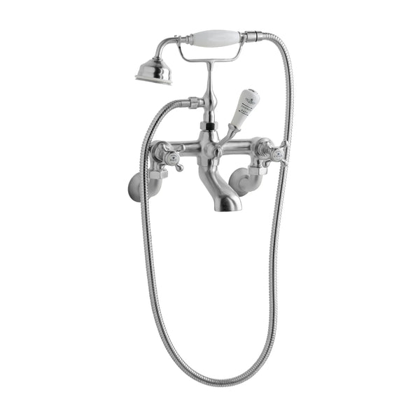 BC Designs Victrion Crosshead Brass Wall Mounted Bath Shower Mixer Tap, Brushed Chrome Finish