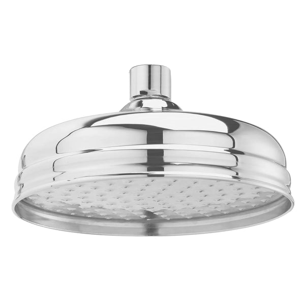 BC Designs Victrion 8 Inch Traditional Round Fixed Brass Shower Head 77mm H x 194mm W, Brushed Chrome