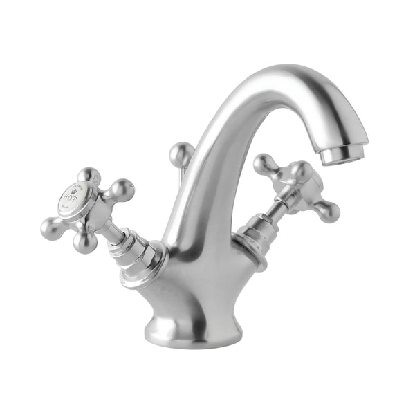 BC Designs Victrion Crosshead Brass Mono Deck Mounted Basin Mixer Tap, Brushed Chrome Finish