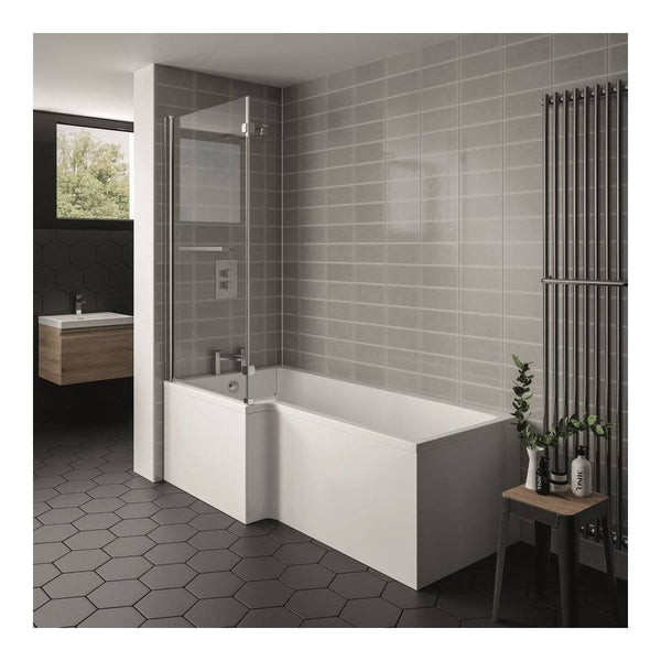 Kartell Elite L-Shaped White Left Hand Shower Bath with Legs