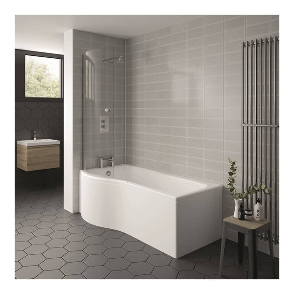 Kartell Oblique P-Shaped Left Hand Shower Bath with Legs, Gloss White