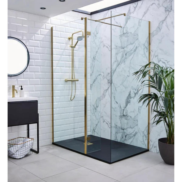 Kartell 8mm Full-Length Wetroom Screen 300mm x 2000mm, Brushed Brass