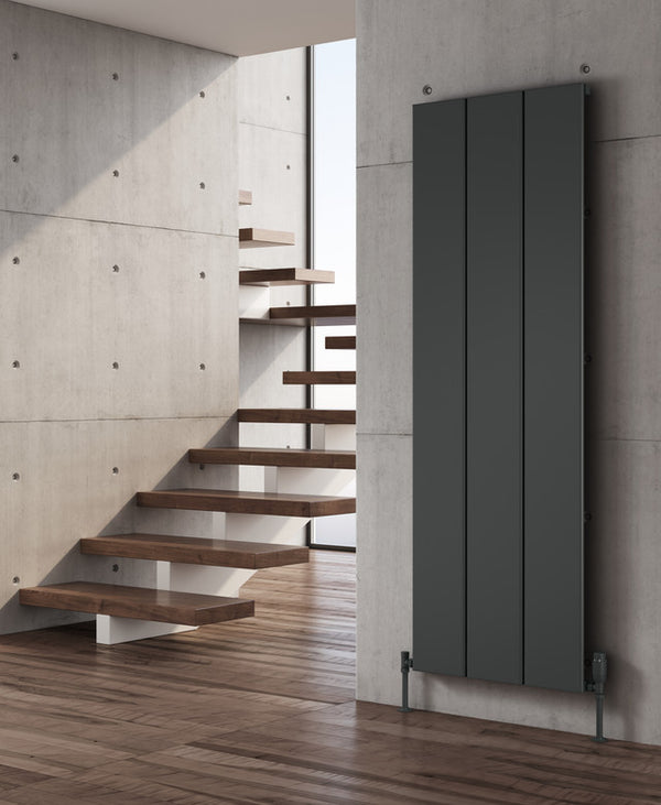 Reina Larga Anthracite Vertical Aluminium Radiator, Central Heating