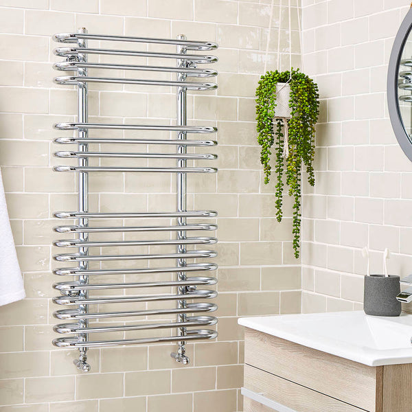 Kartell Oakland Chrome Designer Heated Towel Rail, 1180mm x 500mm