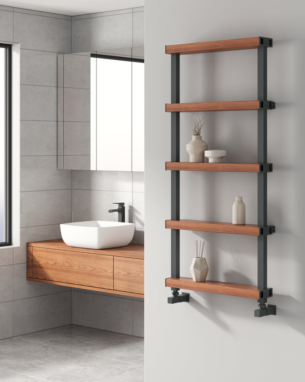 Reina Ronchi Anthracite/Wood Effect Aluminium Heated Towel Rail Radiator