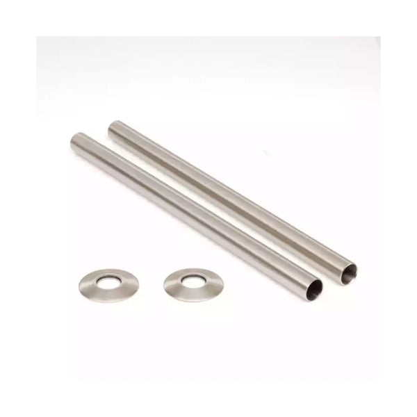 Plumbers Choice Brushed Satin Nickel Brass Radiator Valve Sleeving Kit 300mm pair