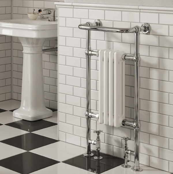 Reina Alicia Steel Floor Standing Chrome Traditional Heated Towel Rail Radiator