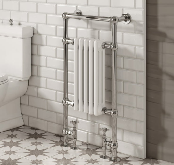 Reina Oxford Steel Floor Standing Chrome Traditional Heated Towel Rail Radiator