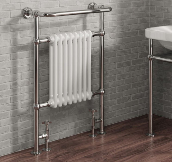 Reina Victoria Steel Floor Standing Chrome Traditional Heated Towel Rail Radiator