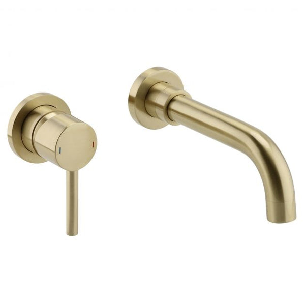 Kartell Brassware Ottone Wall Mounted Basin Mixer Tap, Brushed Brass