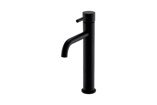 Kartell Brassware Nero Round Hi-Rise Mono Basin Mixer Tap, Matt Black