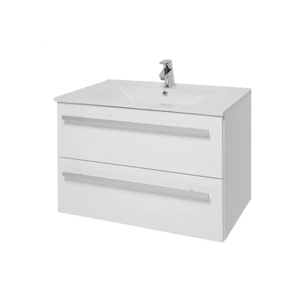 Kartell 2 Drawer Wall Mounted Cabinet & Ceramic Basin 800mm x 450mm, White Gloss