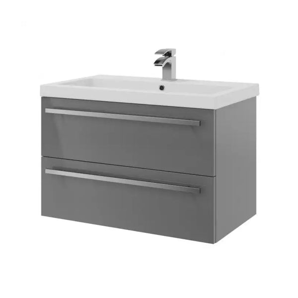 Kartell 2 Drawer Wall Mounted Cabinet with Mid Depth Ceramic Basin 800mm x 450mm, Storm Grey Gloss