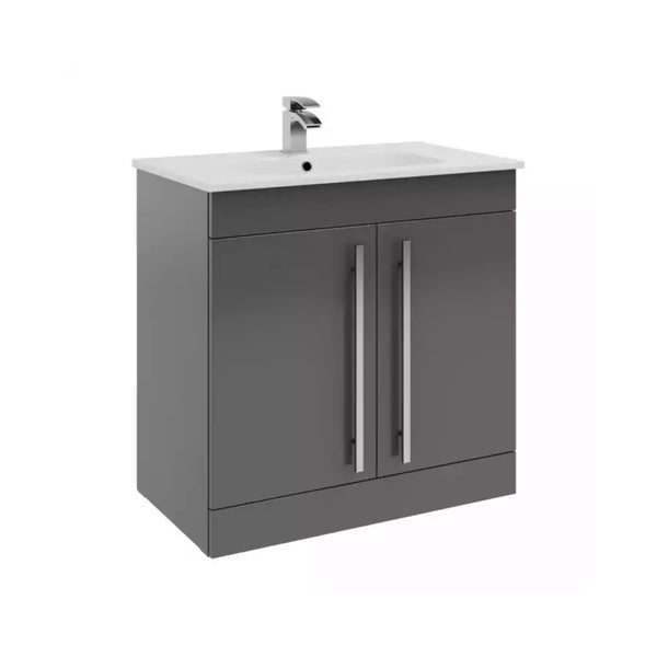 Kartell F/S 2 Door Vanity with Mid Depth Ceramic Basin 800mm x 450mm, Storm Grey