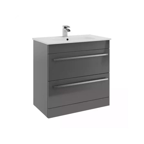 Kartell F/S 2 Drawer Vanity & Mid Depth Ceramic Basin 800mm x 450mm, Storm Grey