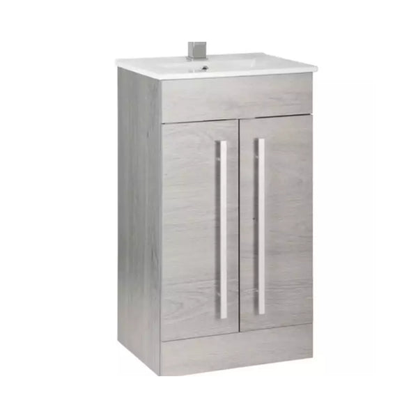 Kartell F/S 2 Door Vanity with Mid Depth Ceramic Basin 500mm x 390mm, Silver Oak