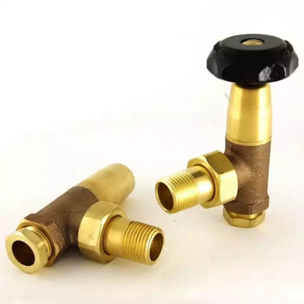 Plumbers Choice Black and Brass Angled Brass Old School Radiator Valve Un-Lacquered