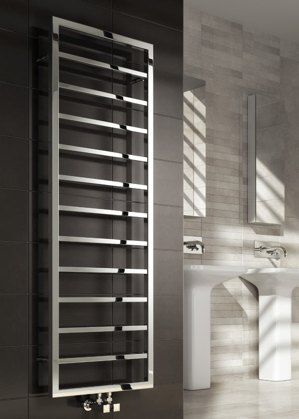 Reina Egna Polished Stainless Steel Vertical Designer Towel Rail Radiator, Central Heating