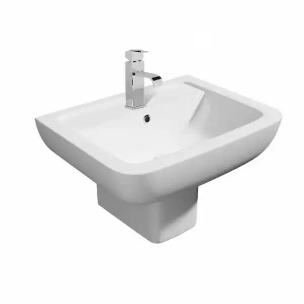 Kartell 550MM Studio Square Single Tap Hole Basin with Semi Pedestal, White