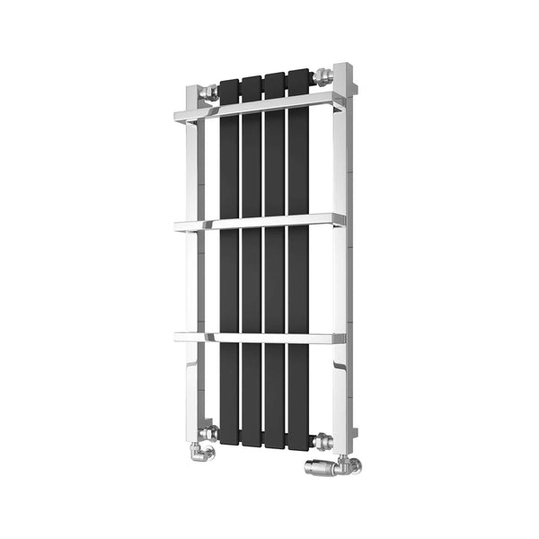 Reina Ashen Steel Black Heated Vertical Designer Towel Radiator