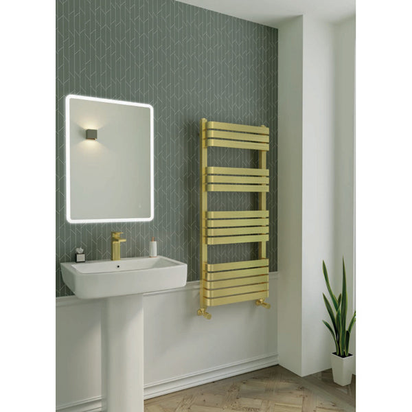 Tailored Auckland Brushed Brass Designer Heated Towel Rail, 1200mm H x 500mm W