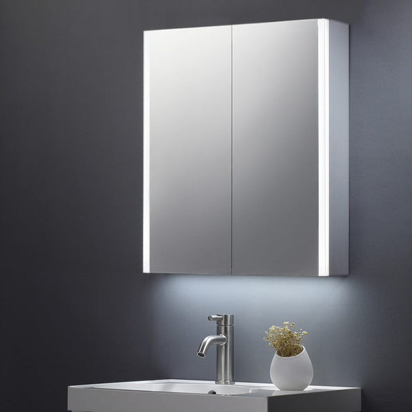 Tailored Beau Double Door Bathroom Mirror Cabinet LED Side Strips 600mm x 700mm