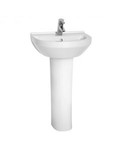 Alt Tag Template: Buy Kartell K-Vit Style 1 Tap Hole Round Basin with Full Pedestal 550mm, White by Kartell for only £151.50 in Taps & Wastes, Suites, Basins, Kartell UK, Basin Taps, Pedestal Basins at Main Website Store, Main Website. Shop Now